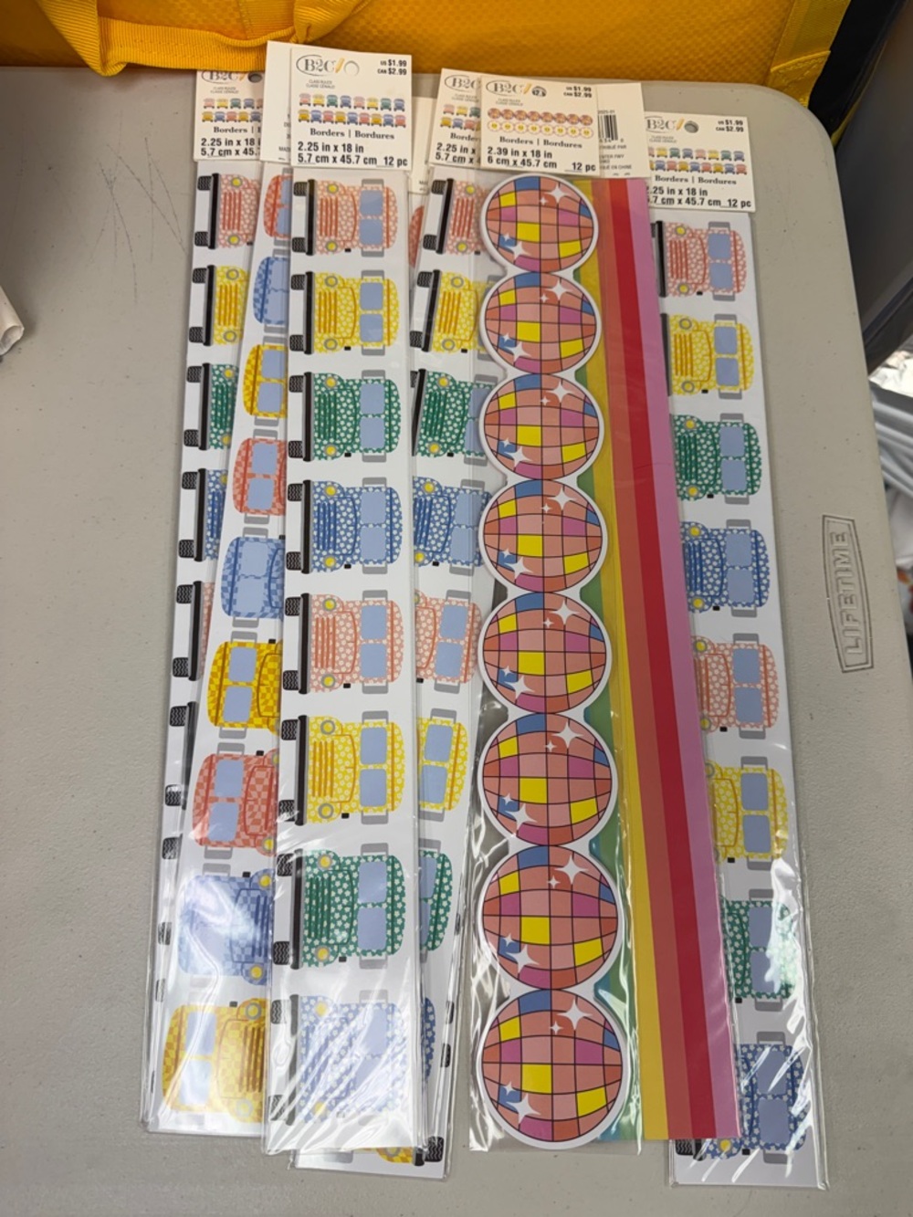 Classroom Decorative Border Trim - Multicolor Geometric & Bus Patterns 8 packs